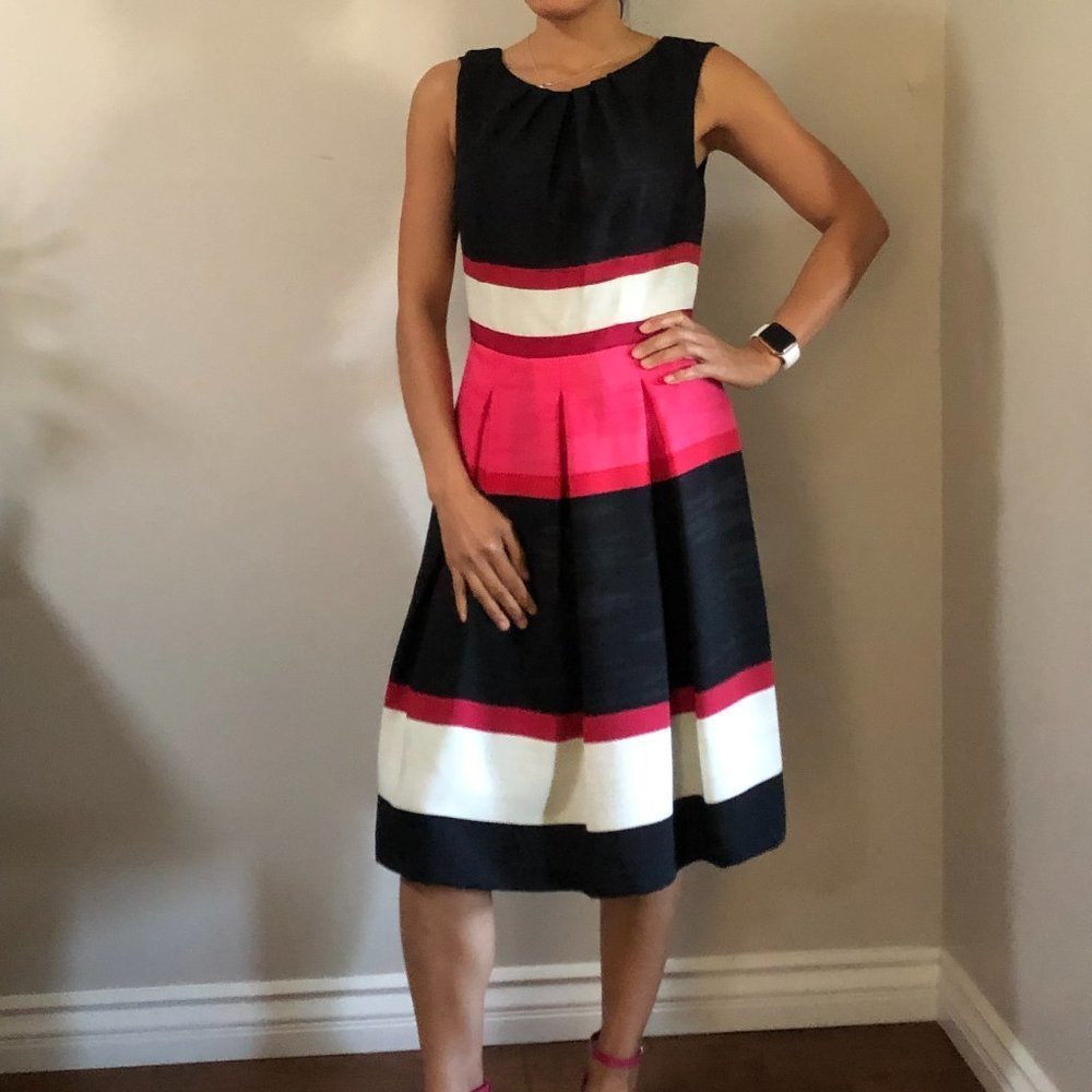 Saks Fifth Avenue Black Label Black and Pink Midi Dress